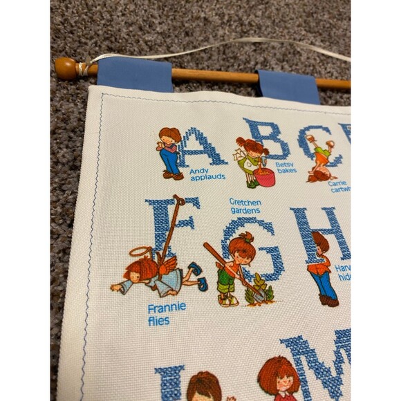 Alphabet Cross Stitch Needlepoint Hanging Decor Baby Nursery Playroom Vintage - Picture 3 of 12